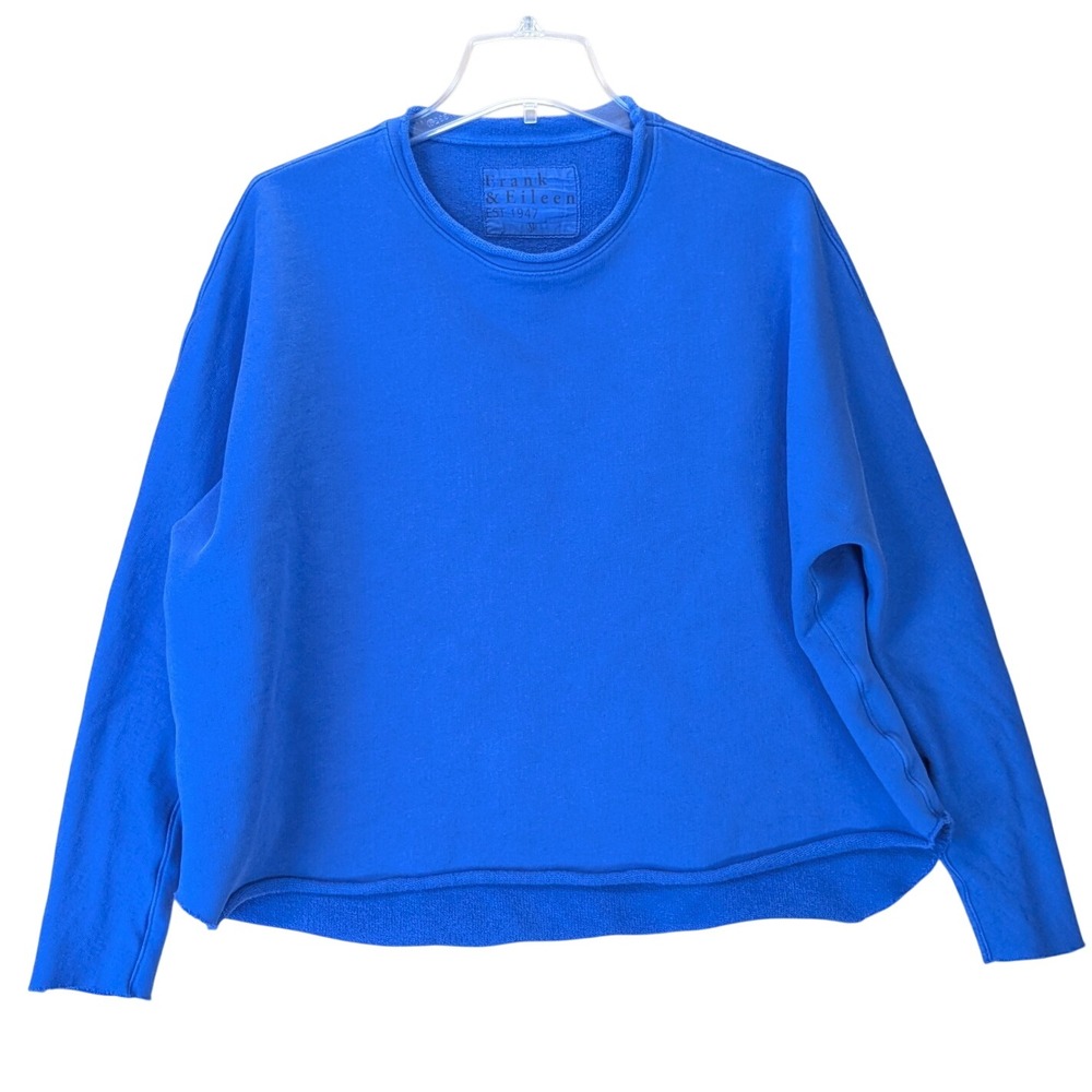 Frank & Eileen Anne Long Sleeve Capelet Roll Neck Boxy Sweatshirt Size M Blue
